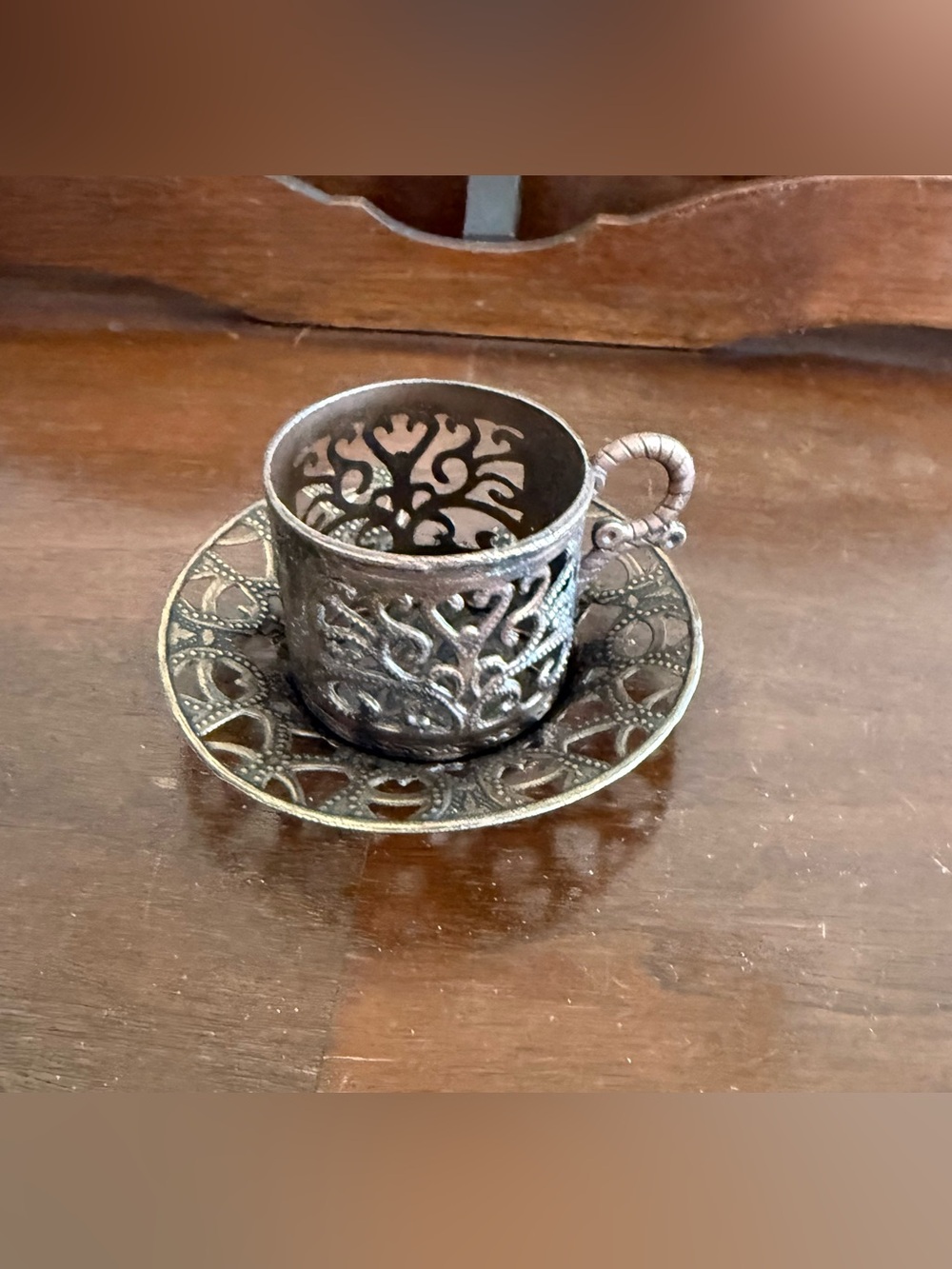 TURKISH ARABIC COFFEE CUP HOLDER Comes With One Saucer That’s Broken - Picture 3 of 9